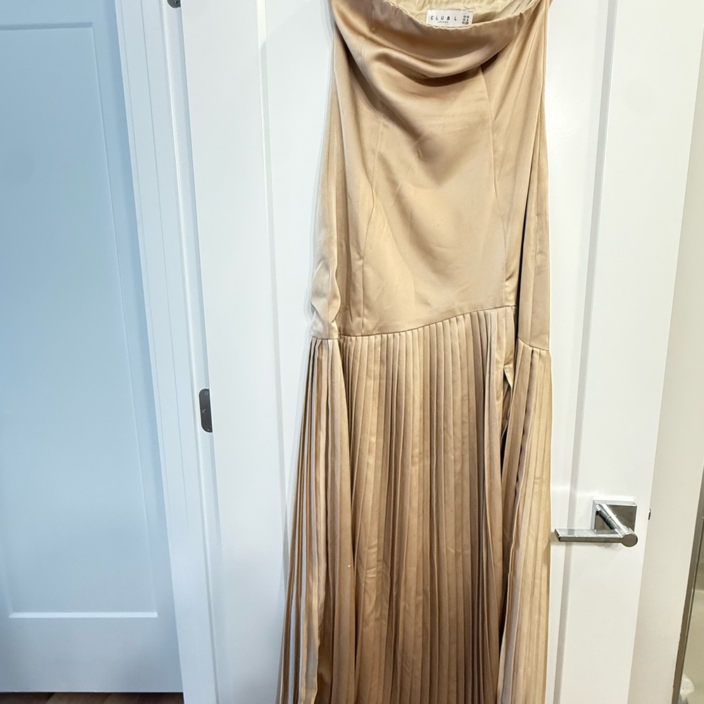 Club L London Strapless Champagne Dress with Slit